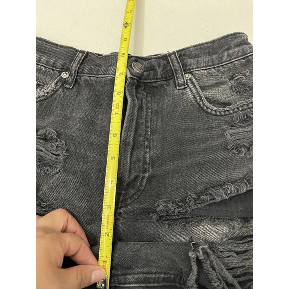 We The Free Distressed High Waist Denim Shorts Women 25 Black Wash Button Fly - Picture 11 of 15